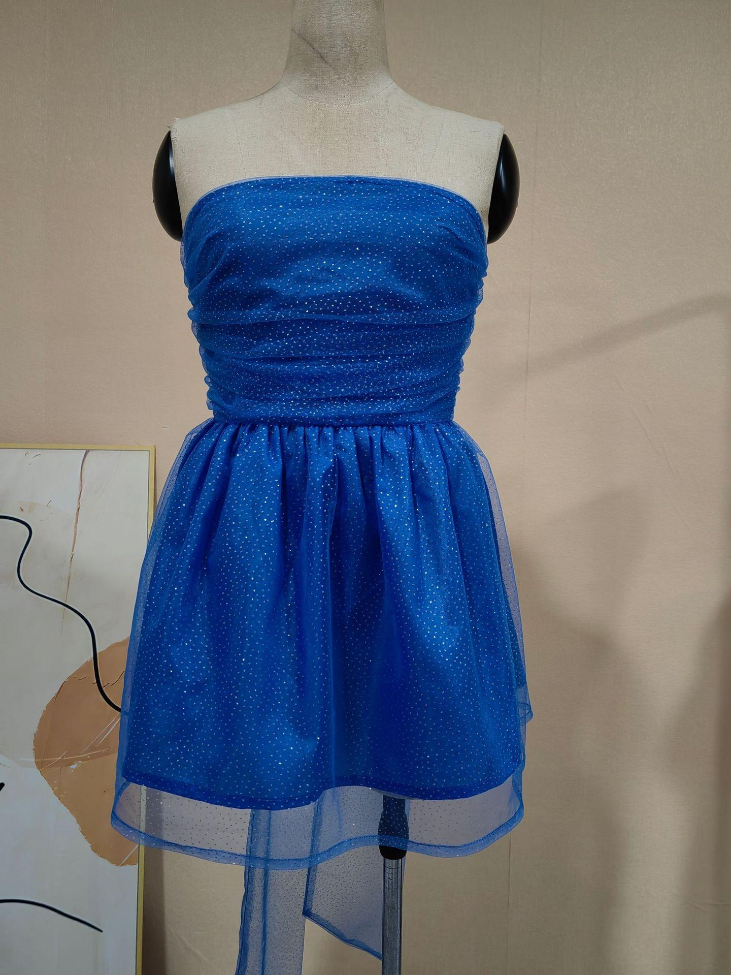 Tube Top Lace Dress With Back Bow-knot Summer Fashion Temperament Mesh Stitching Off-neck Short Skirt 12