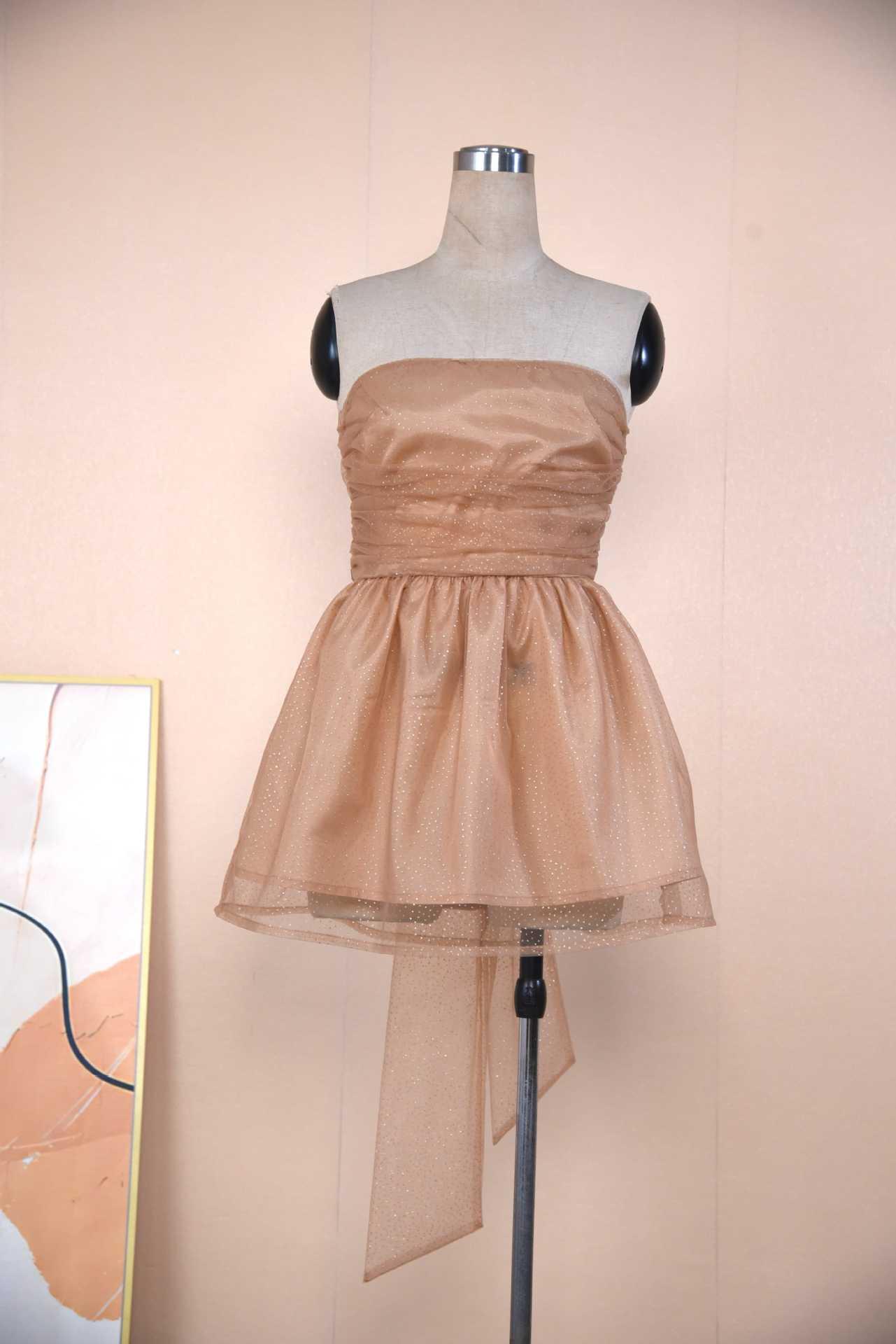 Tube Top Lace Dress With Back Bow-knot Summer Fashion Temperament Mesh Stitching Off-neck Short Skirt 13