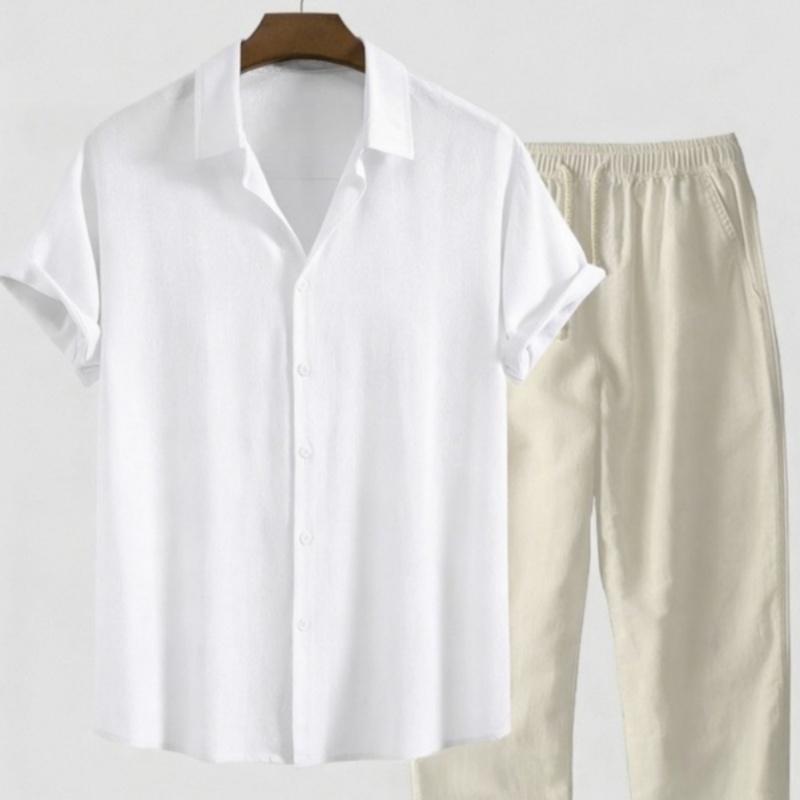 Loose Short Sleeve Shirt Trousers Suit Men 1