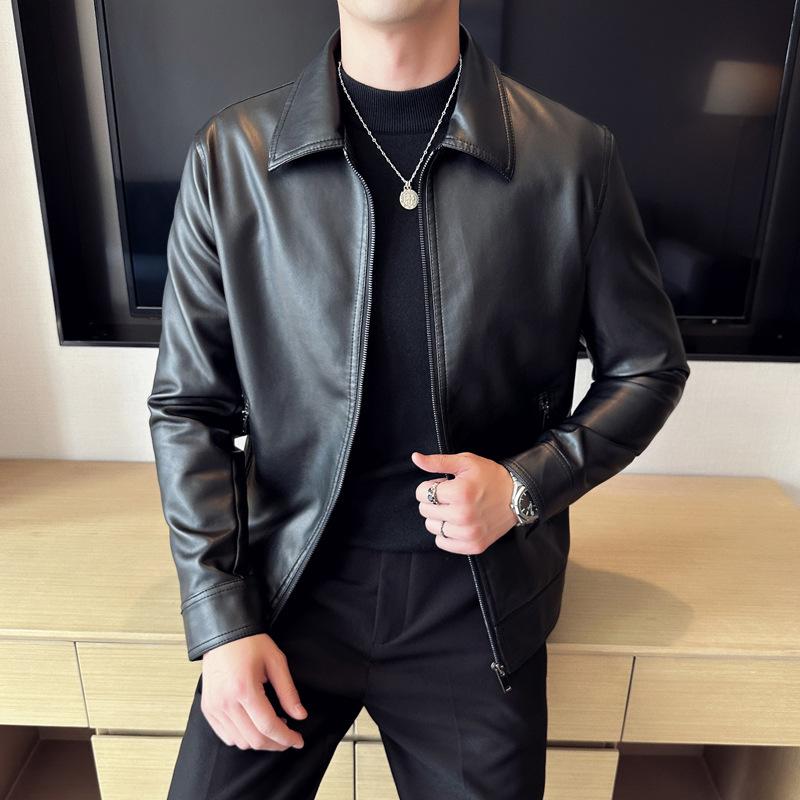 AutumnWinter Men's Leather Jacket With Lapel Collar Light Business Style 1