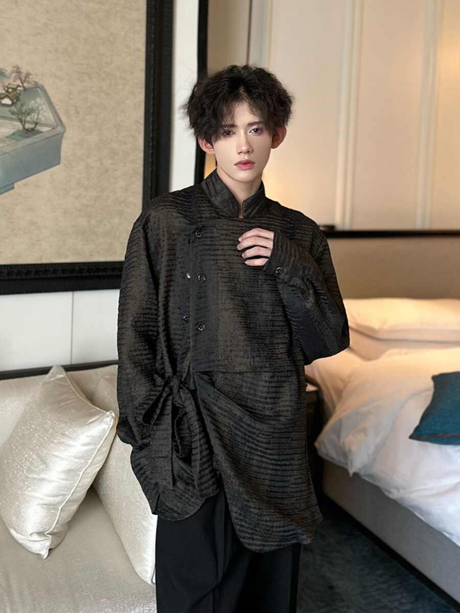 Men's Textured Irregular Patchwork Shirt 8