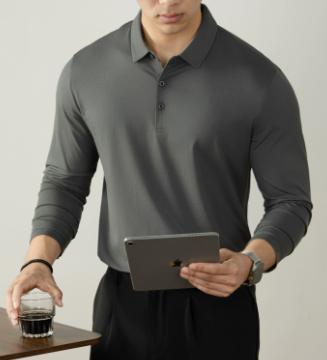 Mens Polo Shirt With Lapel Collar High-End Business Commuter Style Long Sleeve 5