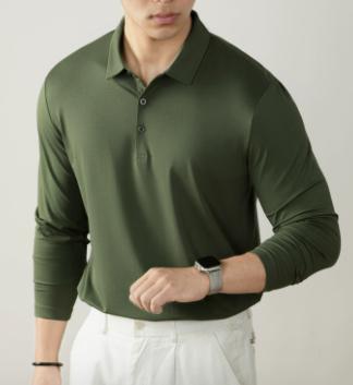 Mens Polo Shirt With Lapel Collar High-End Business Commuter Style Long Sleeve 6