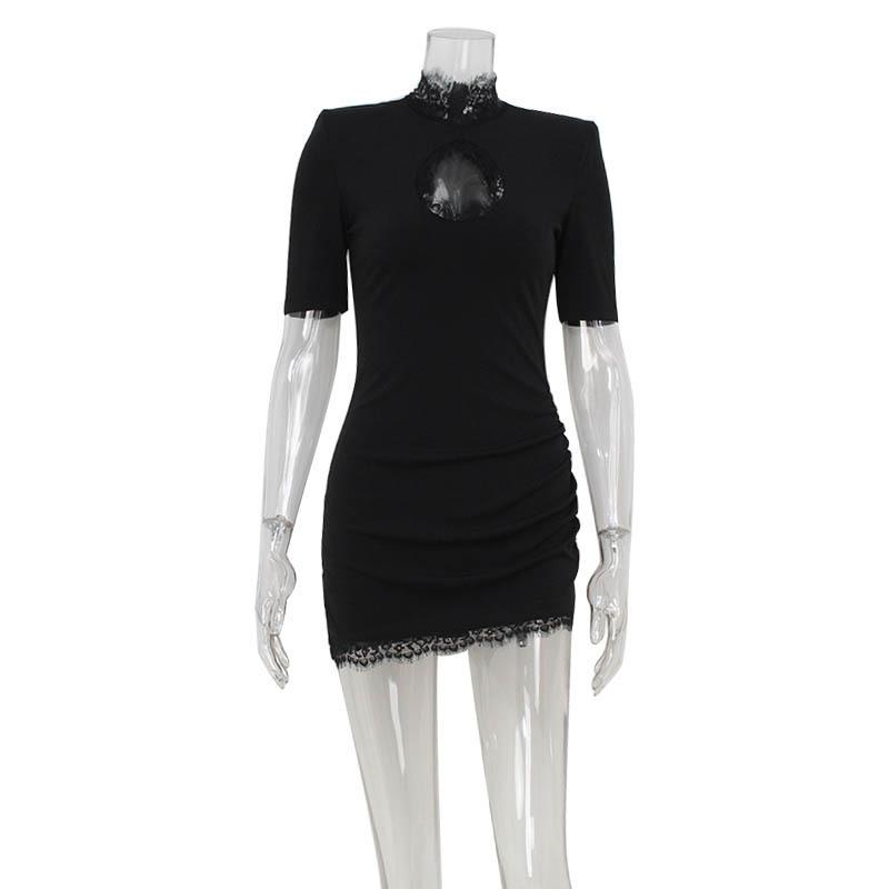 Sexy Lace Hollow-out Spliced Short Sleeve Dress