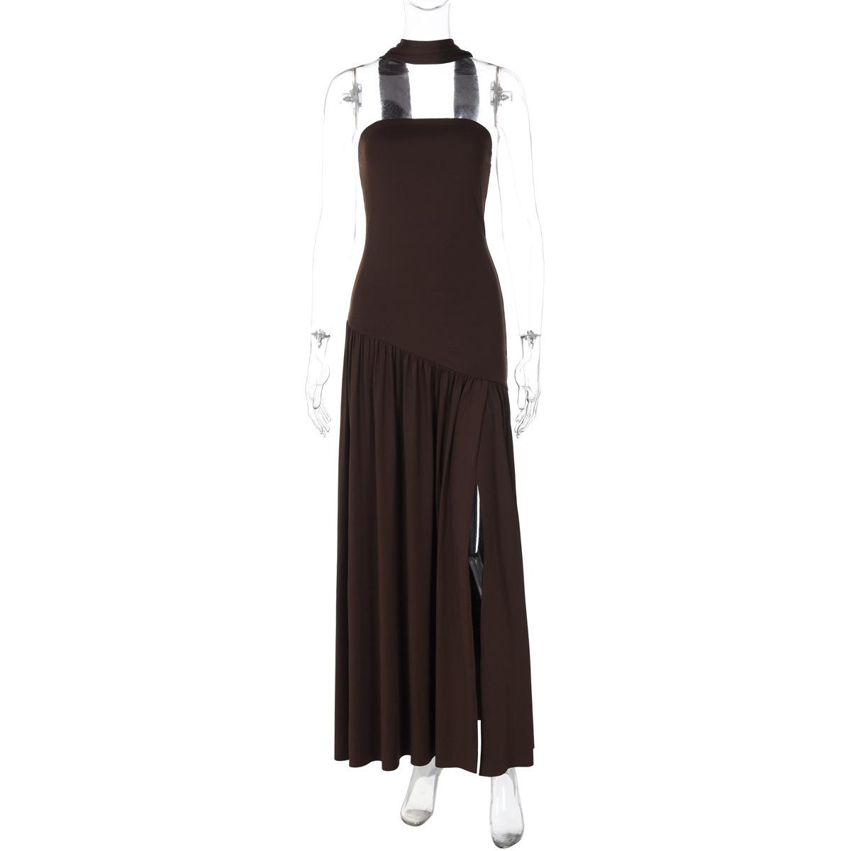 Pure Color Split Backless Elegant Streamer Dress