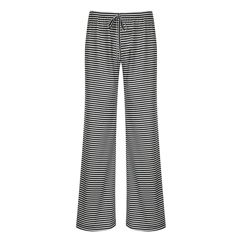 Women's Striped Print Trousers Y2K Fashion Casual Lace Up Home Straight Wide-leg Pants