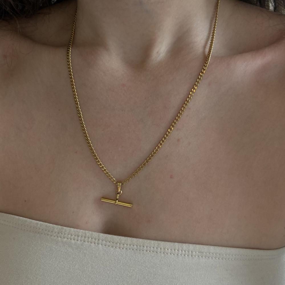 Fashion Simple Style T-shaped Pendant Titanium Steel 18K Gold Plating Basic Chain Necklace