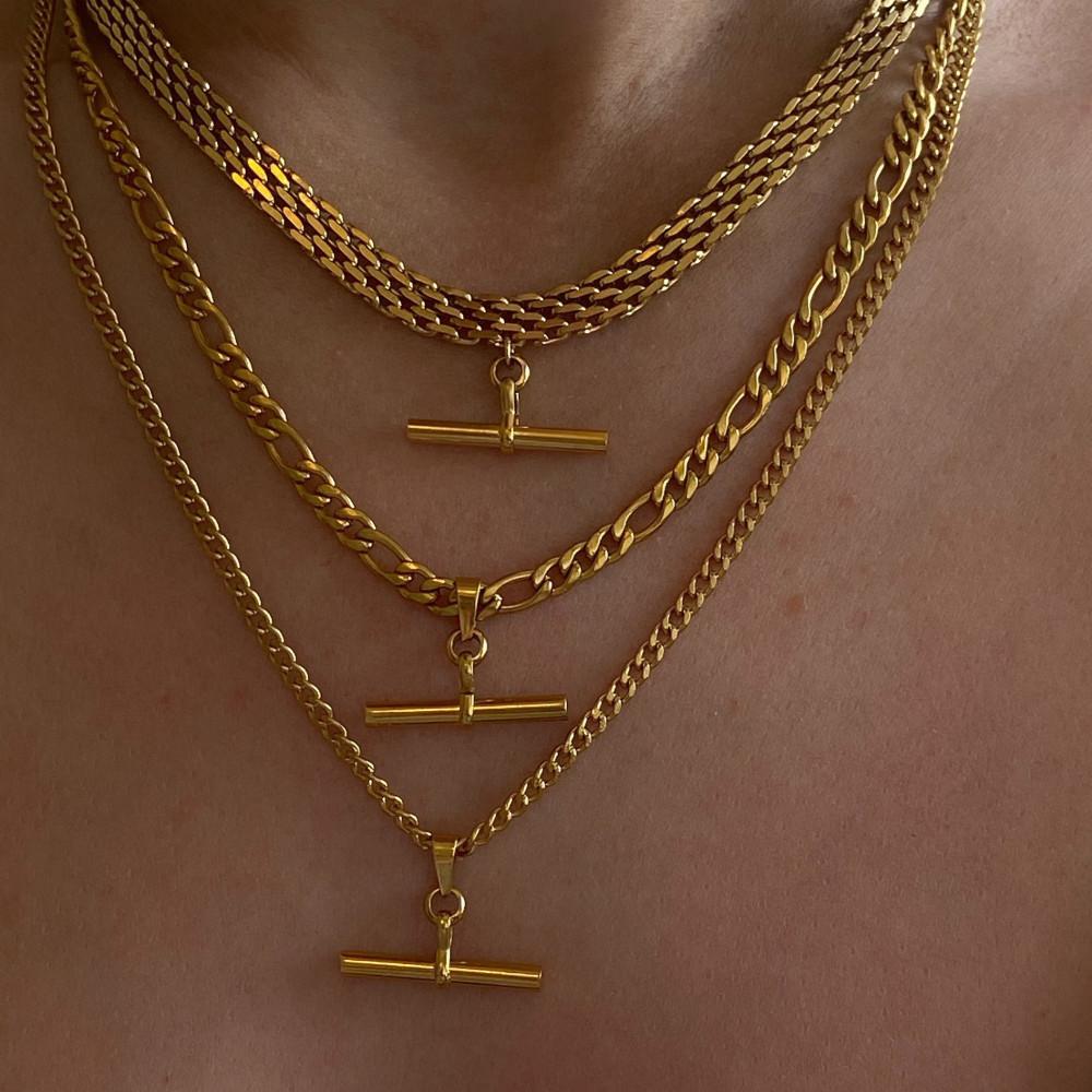 Fashion Simple Style T-shaped Pendant Titanium Steel 18K Gold Plating Basic Chain Necklace